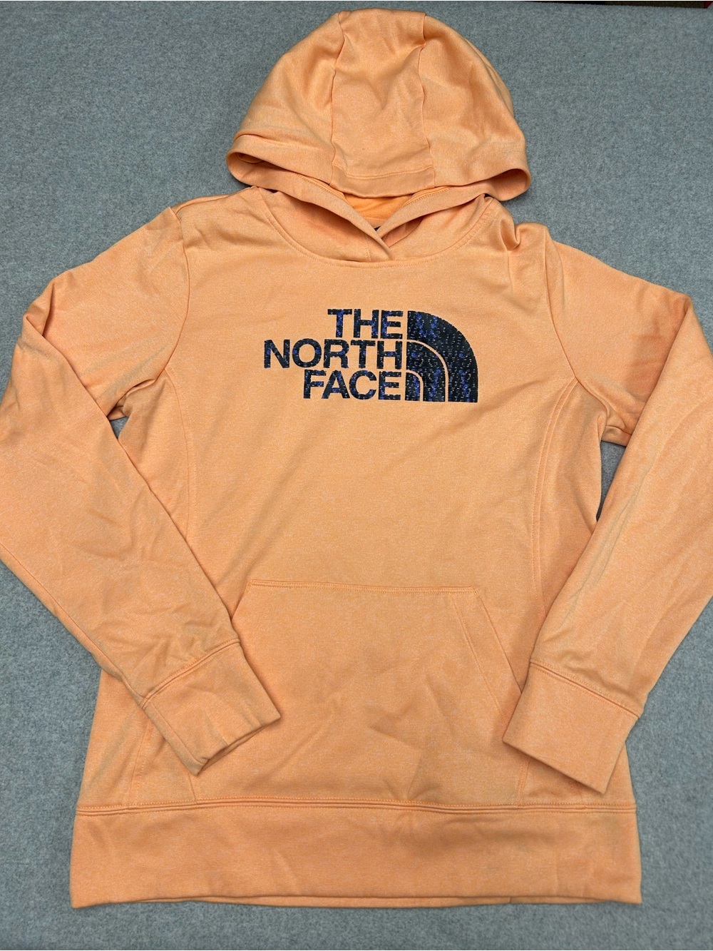 The North Face Women’s Hoodie Peach-Orange Logo Hoodie with Purple Logo Medium